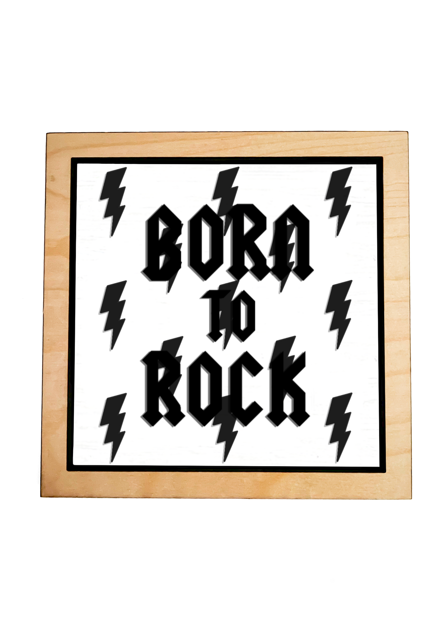 BORN TO ROCK White Rock Bolt Layered Frame Sign