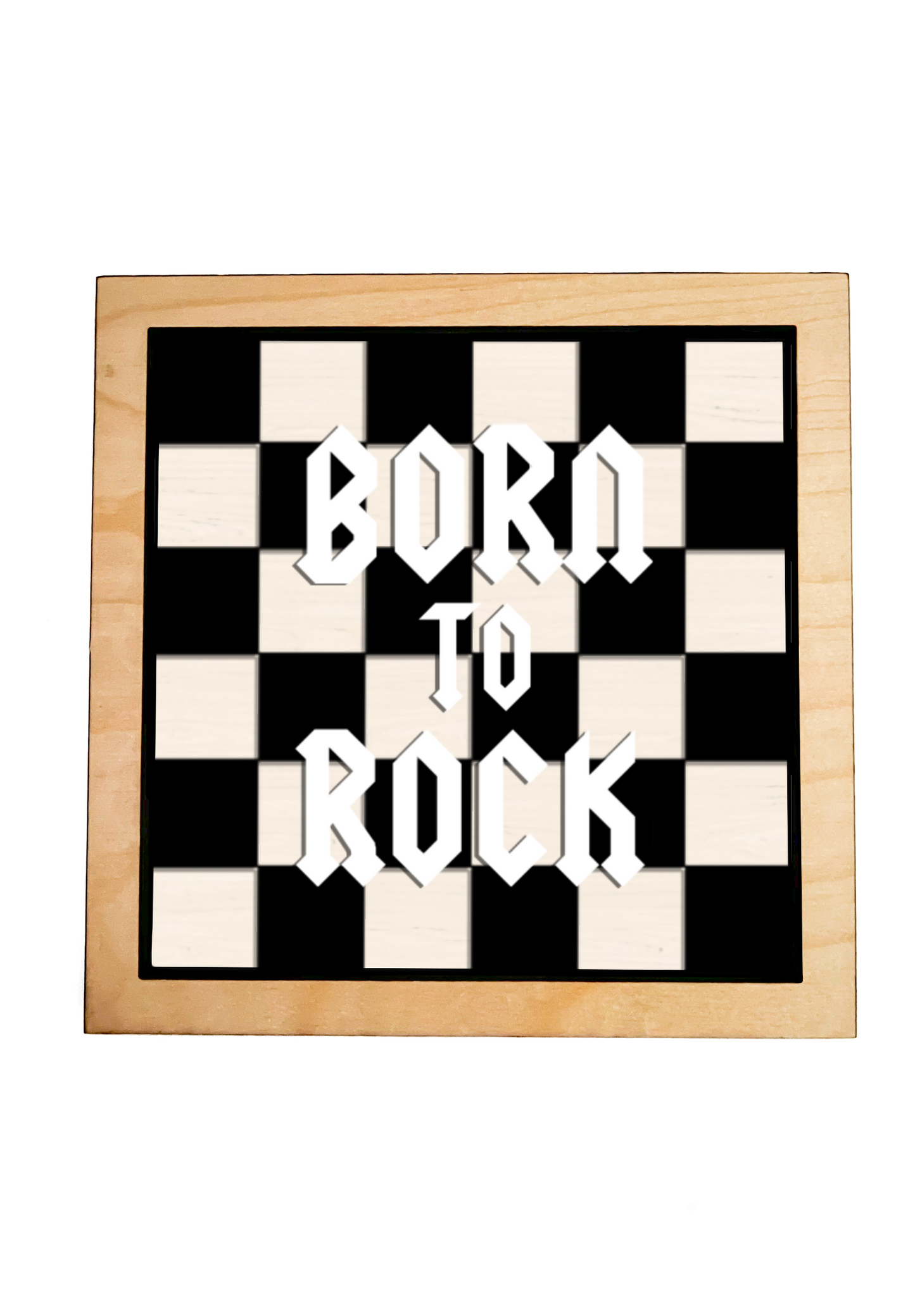 BORN TO ROCK Black Check Layered Frame Sign