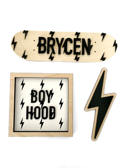 BOYHOOD White Bolt Layered Frame Sign