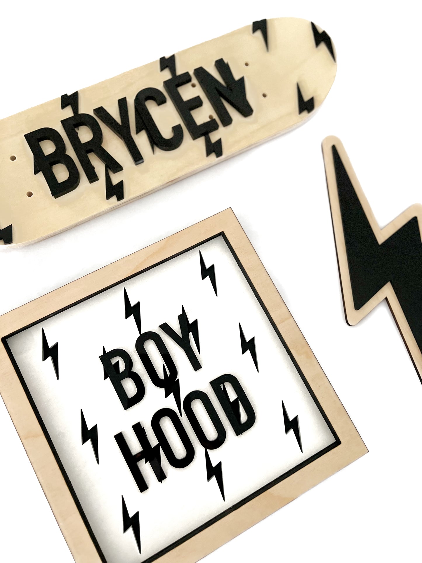 BOYHOOD White Bolt Layered Frame Sign