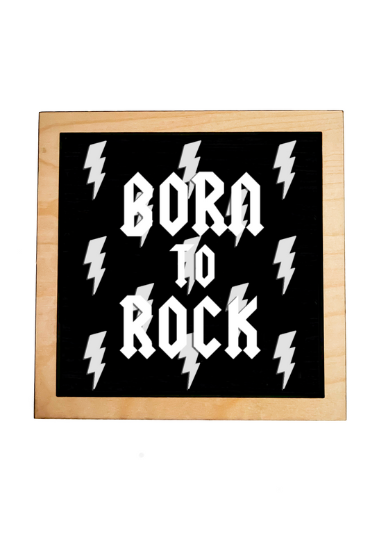 BORN TO ROCK Black Rock Bolt Layered Frame Sign