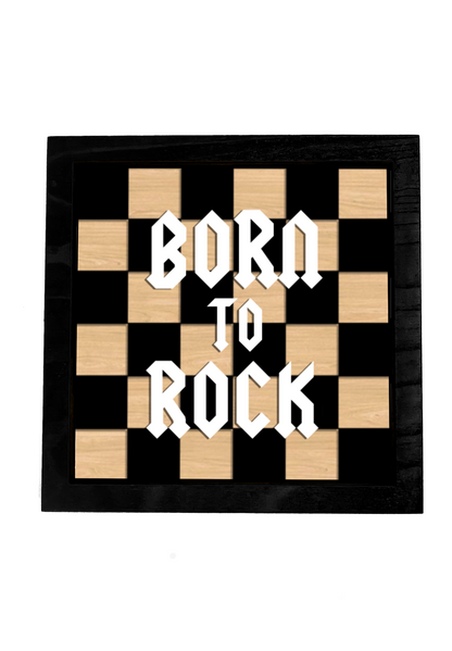 BORN TO ROCK Wood Check Layered Black Frame Sign