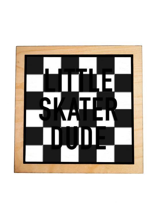 LITTLE SKATER DUDE Black Check Layered Frame Sign