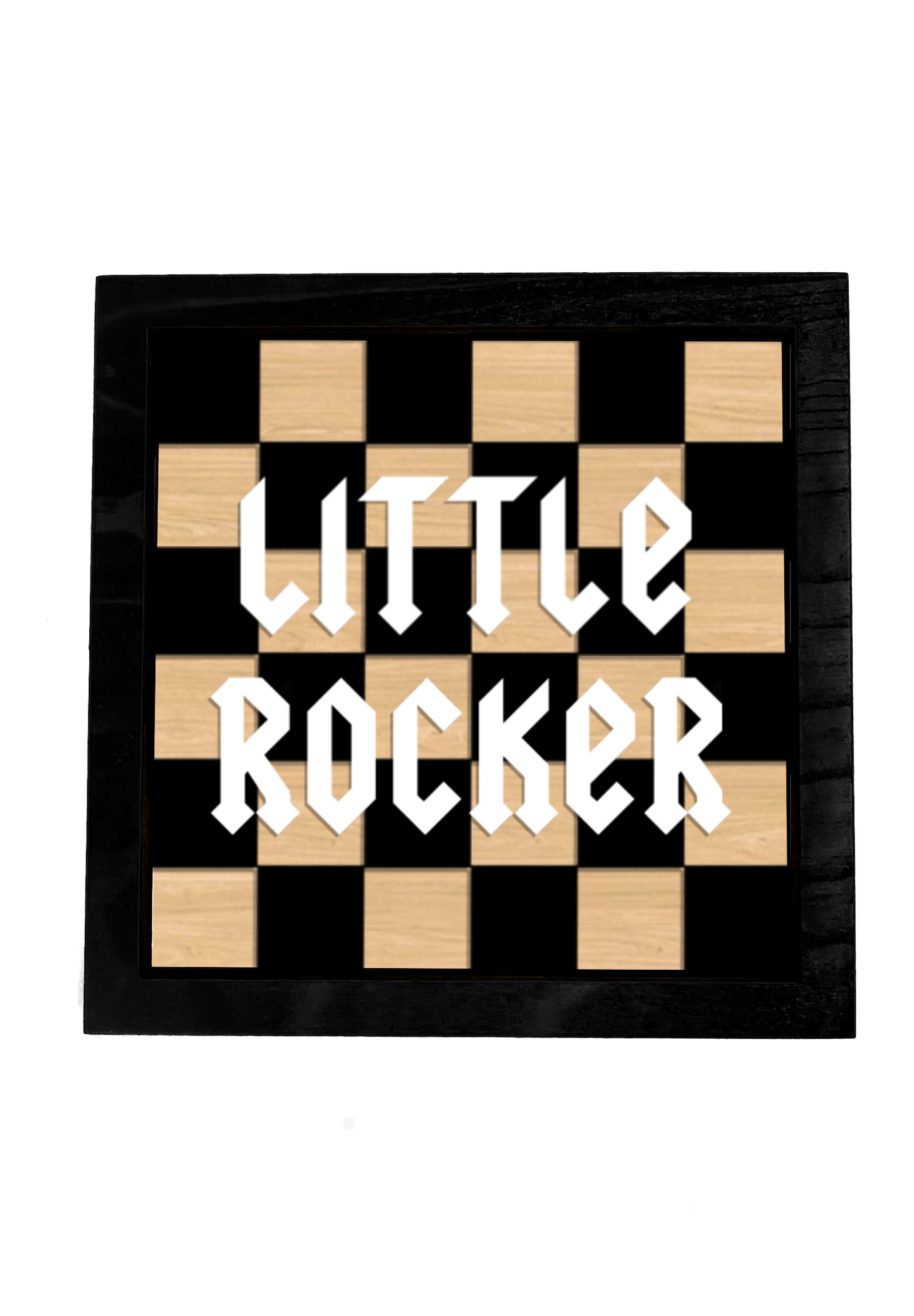 LITTLE ROCKER Wood Check Layered Black Frame Sign