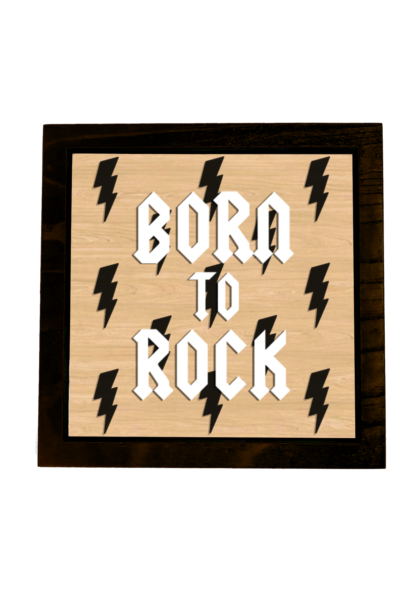 BORN TO ROCK Wood Rock Bolt Layered Frame Sign