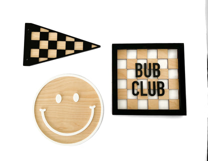 BUB CLUB Wood Check Layered Black Frame Sign