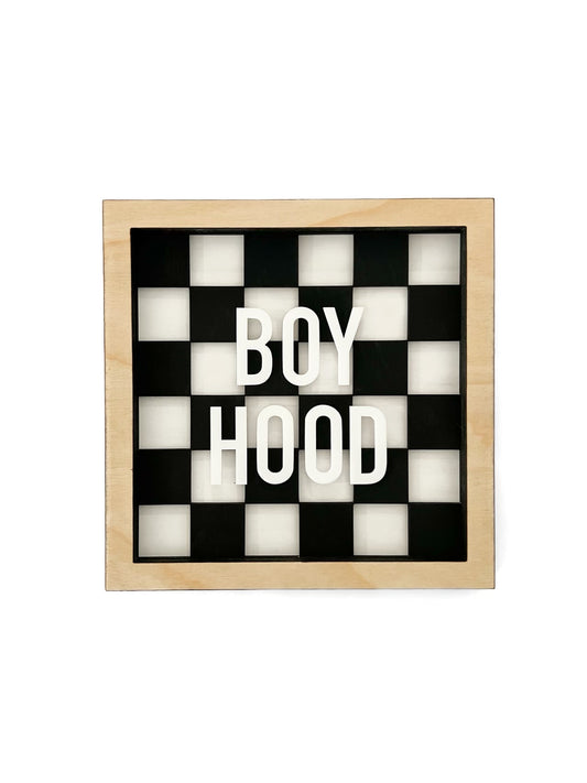 BOYHOOD Black Check Layered Frame Sign