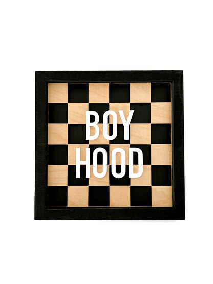 BOYHOOD Wood Check Layered Black Frame Sign