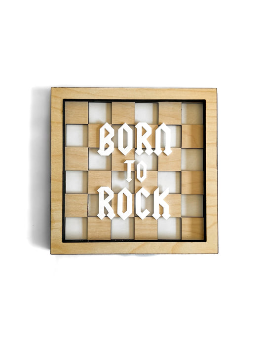 BORN TO ROCK Wood Check Layered Frame Sign