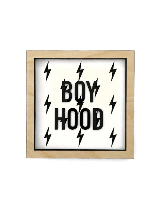 BOYHOOD White Bolt Layered Frame Sign