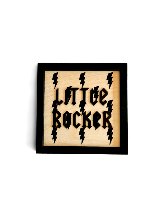 LITTLE ROCKER Wood Rock Bolt Layered Frame Sign