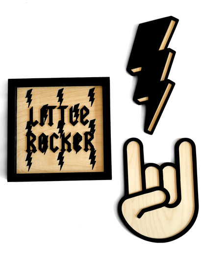 LITTLE ROCKER Wood Rock Bolt Layered Frame Sign