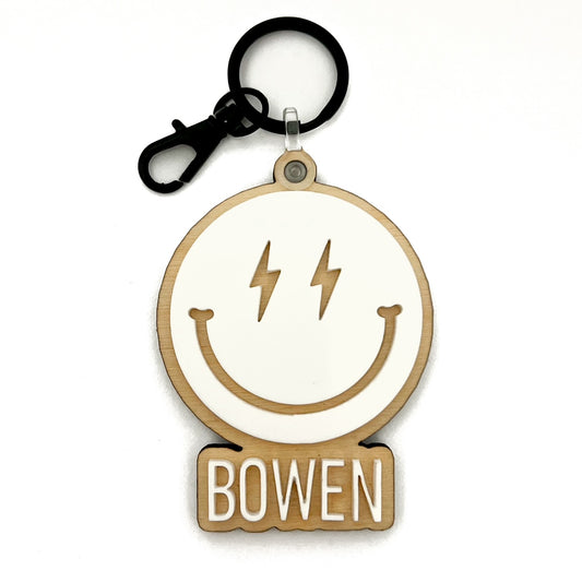 Personalized Bolt Smiley Keychain