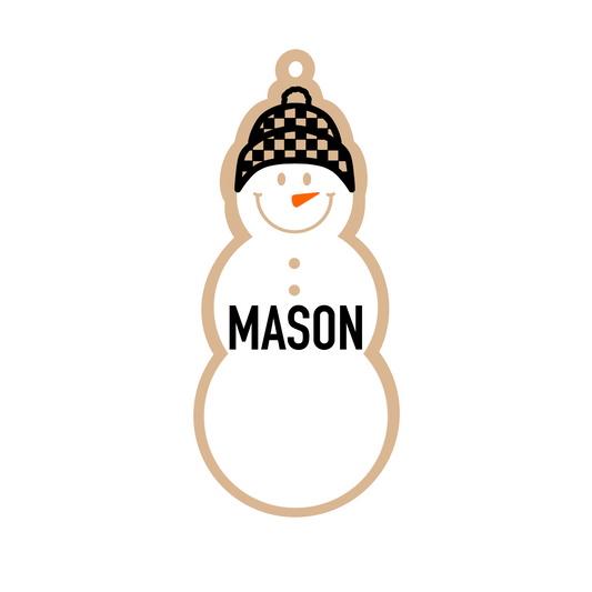 Personalized Check Beanie Snowman Magnet/Ornament/Tag