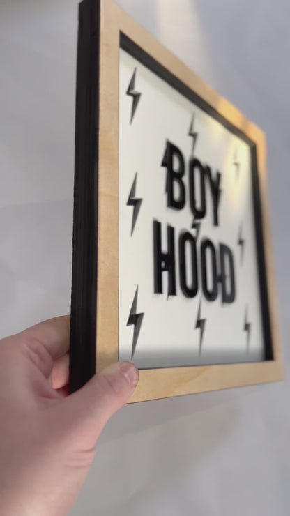 BOYHOOD Wood Bolt Layered Frame Sign